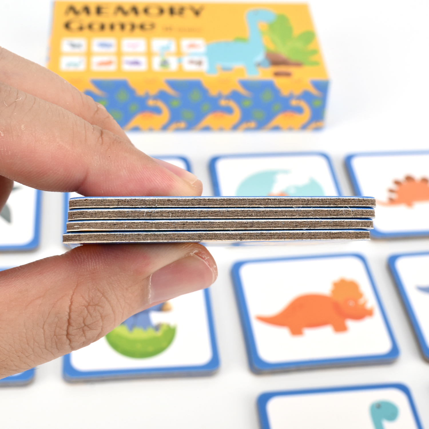 Close-up of the cut edges of one printed Memory Card game stack