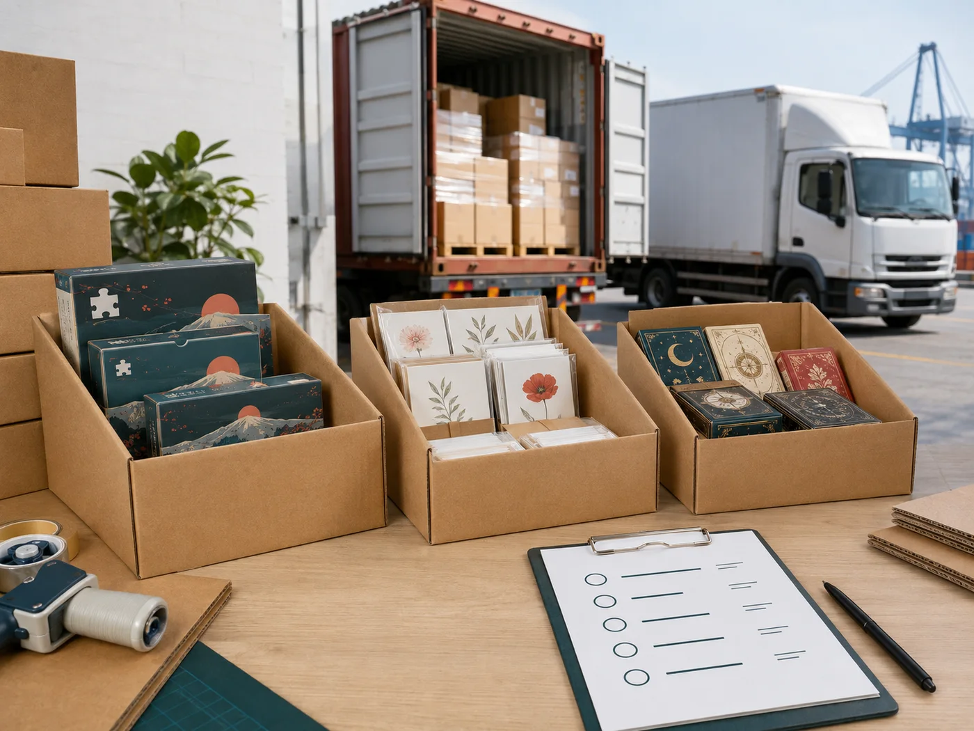 Printed paper products packed for international freight and landed cost comparison