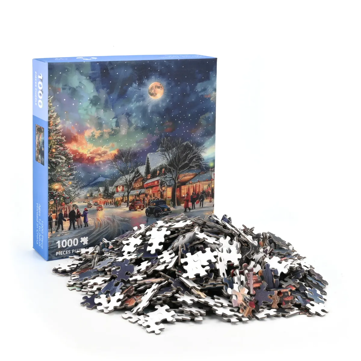 Custom 1000 piece jigsaw puzzle with printed box and puzzle pieces