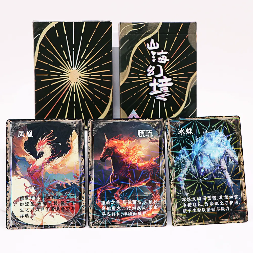 Custom trading card deck with printed cards and tuck boxes